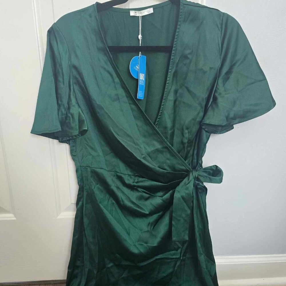 Green Wrap Mini Dress- NWT